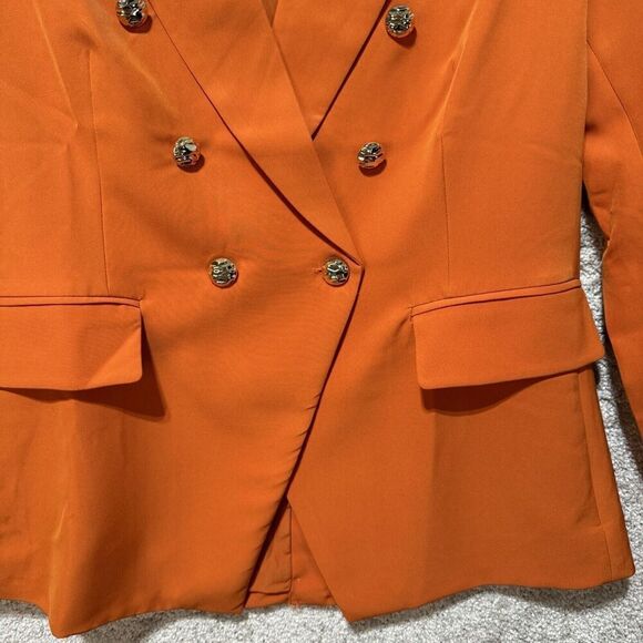 Sincerely Jules Orange Blazer Jacket NWT Women's L Double‎ Breasted Gold Buttons - Picture 4 of 11